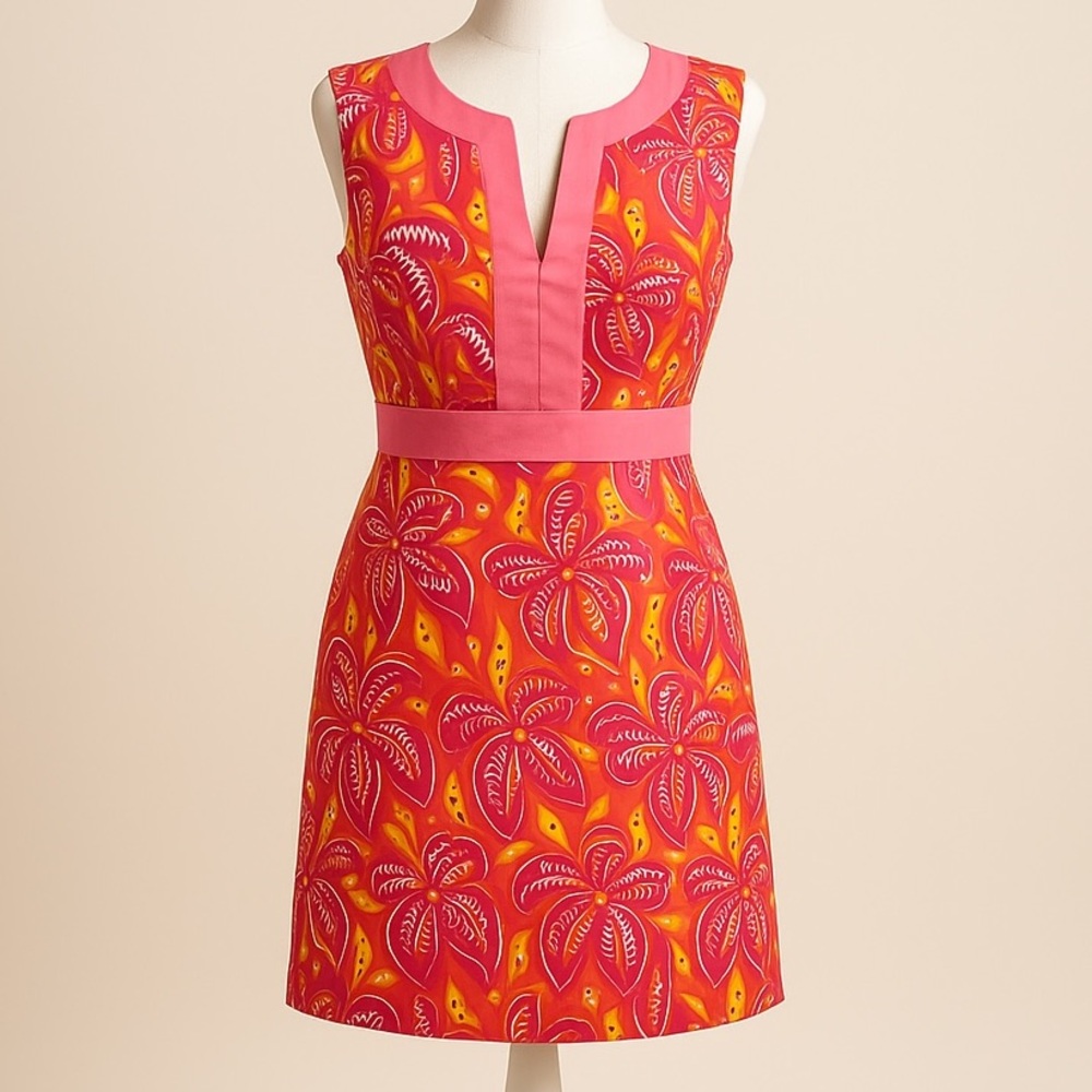 Elizabeth McKay Floral Sheath Dress in Pink/Orange/Gold Size 6